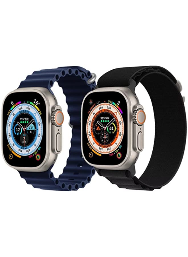 IAF - Silicone Ocean Band Strap Dark Blue Nylon G-hook Loop Buckle Watch Strap Black Set of 2 for Apple Watch Ultra 8 49mm - Image 1
