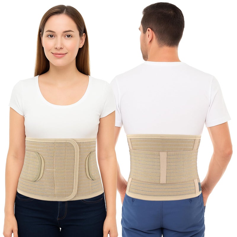 ORTONYX Ergonomic Abdominal Binder Waist and Lower Back Support Belt, Back Brace for Women u0026 Men - Breathable, Elastic, With Extra Band - Beige S/M - Image 1