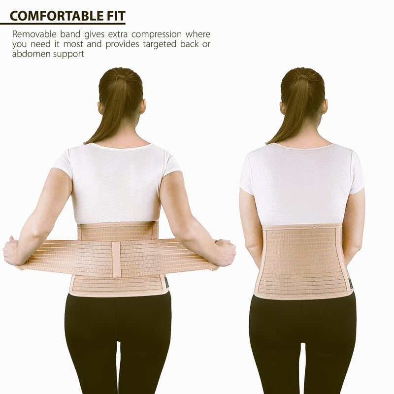 ORTONYX Ergonomic Abdominal Binder Waist and Lower Back Support Belt, Back Brace for Women u0026 Men - Breathable, Elastic, With Extra Band - Beige S/M - Image 4
