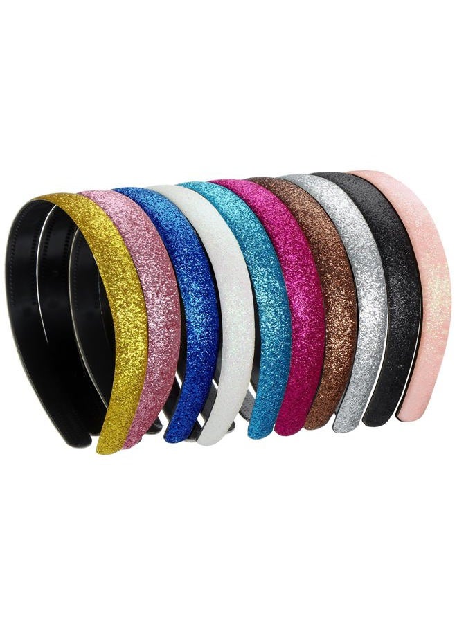 Blulu 10 Pcs Headband for Girls Thin Glitter Toddler Kids Sparkle with Teeth Glitter Headbands Girls Christmas DIY Non Slip Accessories for Toddler Kids Women(Bright Colors) - Image 1