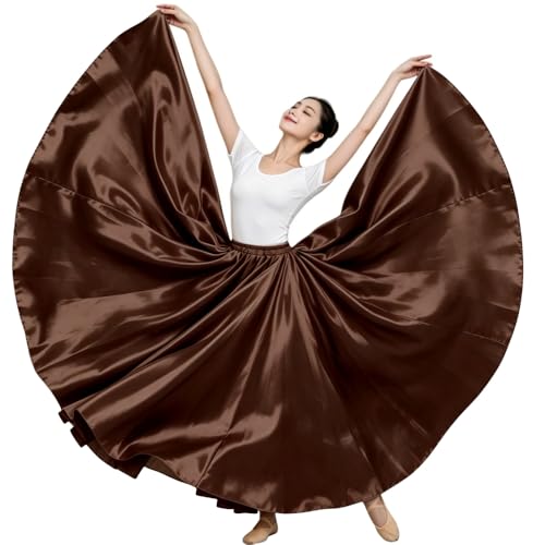 Backgarden Ladies 20 Yard Elegant Satin Long Full Skirt for Ballroom Belly Dance Performance Costume Dress Coffee Brown - Image 1