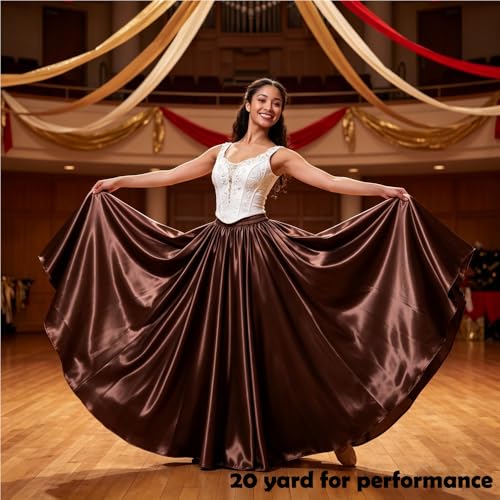 Backgarden Ladies 20 Yard Elegant Satin Long Full Skirt for Ballroom Belly Dance Performance Costume Dress Coffee Brown - Image 2