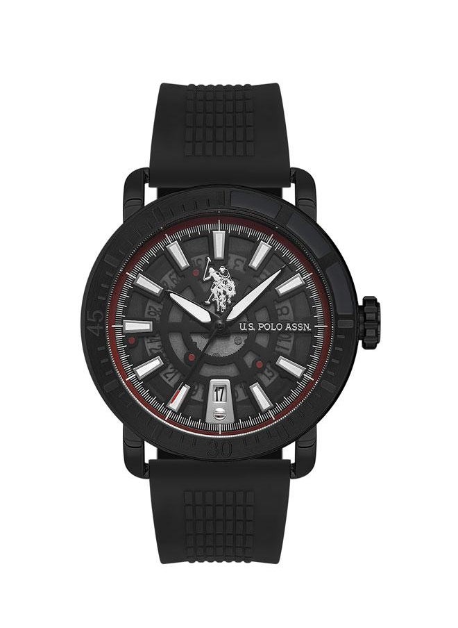 U.S. Polo Assn. U.S. Polo Assn. USPA1058-01 43mm Watch with Bold Black Dial, Chronograph Features & Comfortable Black Silicone Strap - Perfect for Active Gents  - Image 1