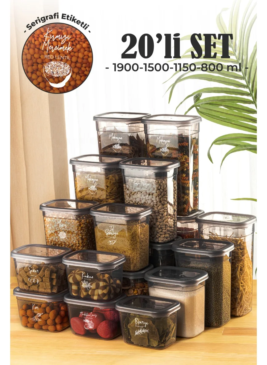 Vienev Peggy Rectangular Storage Container Set 5x(1900ml, 1500ml, 1150ml, 800ml) Labeled 20 pcs