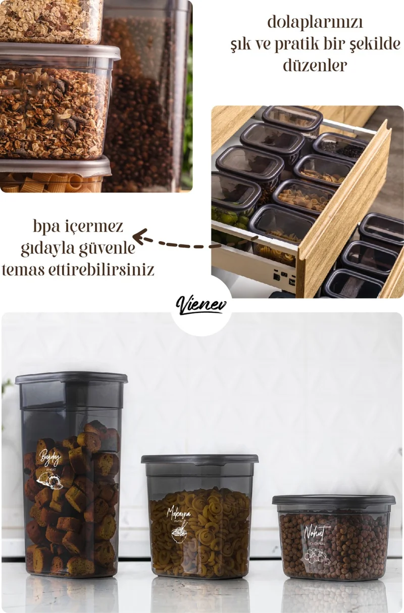 Vienev Peggy Rectangular Storage Container Set 5x(1900ml, 1500ml, 1150ml, 800ml) Labeled 20 pcs