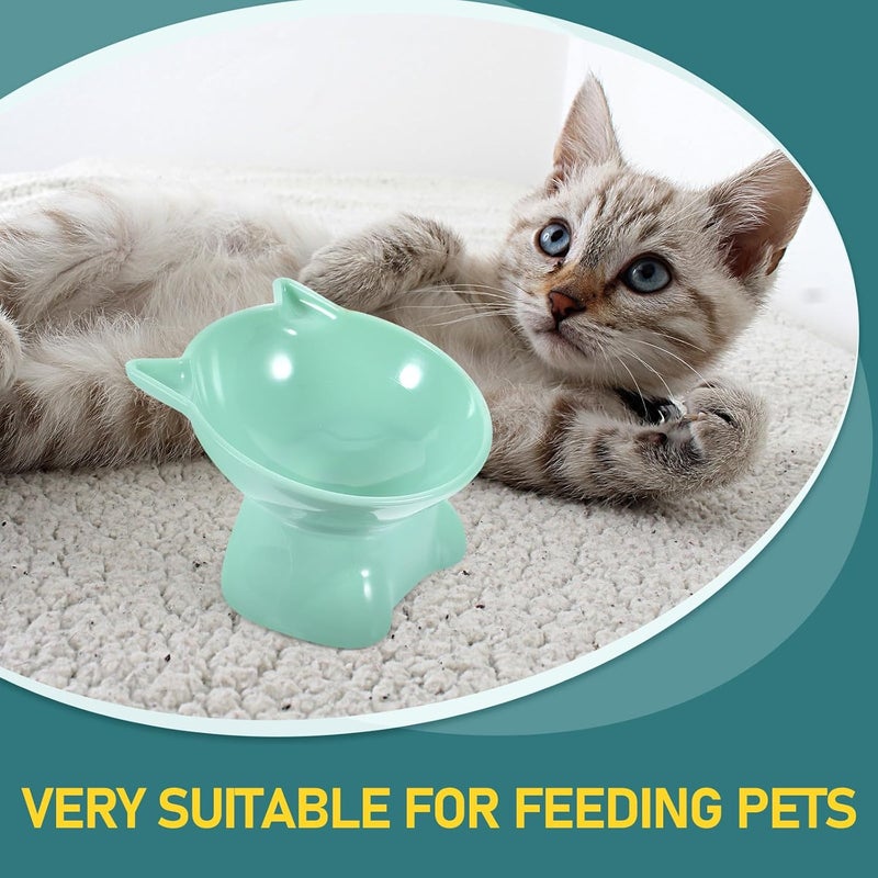2pcs Elevated Pet Bowls with Neck Protection, Plastic Raised Cat Feeding Bowls Anti-Spill Design for Indoor Cats and Small Dogs, Blue Gray and Green - Image 3