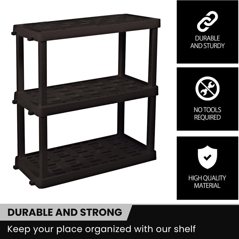 Koolatron Oskar Heavy Duty Plastic Storage Shelves- for Garage, Kitchen, Bathroom Basement Kids Room, Stackable 3-Tier Black Organizer Rack for Books Shoes, Toys, Pantry, Cleaning and Closet Organization - Image 3