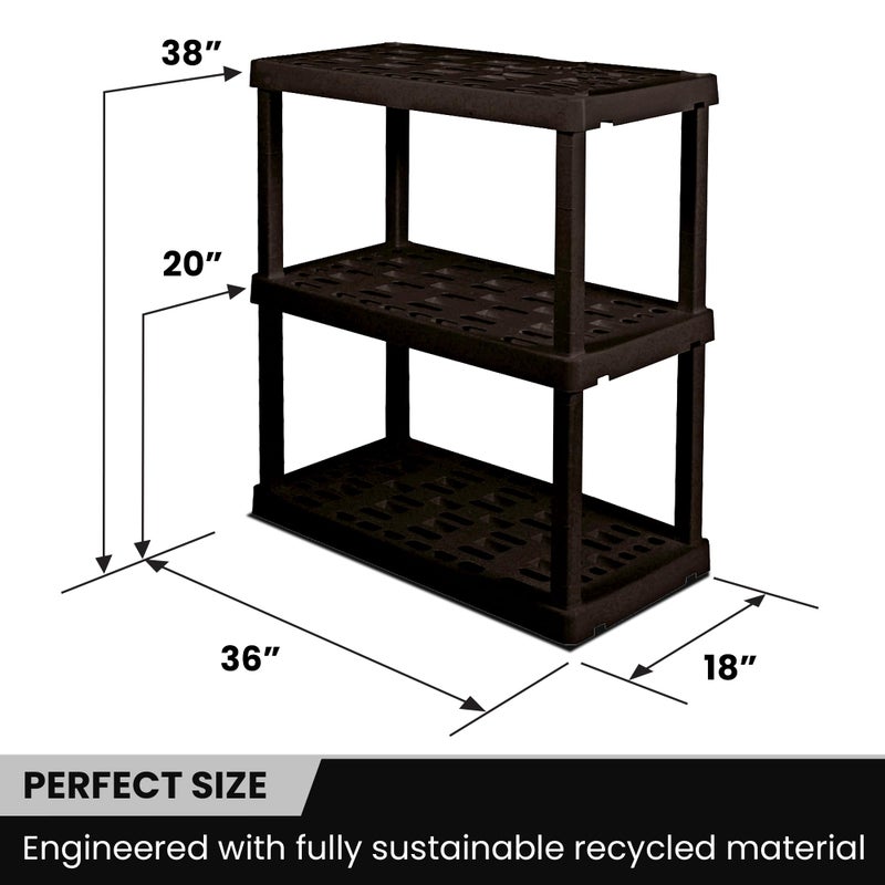 Koolatron Oskar Heavy Duty Plastic Storage Shelves- for Garage, Kitchen, Bathroom Basement Kids Room, Stackable 3-Tier Black Organizer Rack for Books Shoes, Toys, Pantry, Cleaning and Closet Organization - Image 4