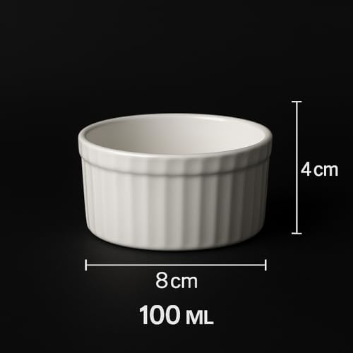 Mirakii White Bone China 100ml Ramekin Bowl Set of 6, Microwave & Dishwasher Safe for Serving Cup cake, Souffle, Pudding and Dessert - Image 2