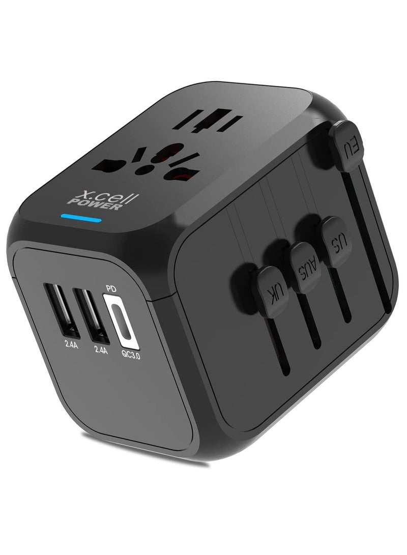 إكسيل X.cell 20W International Travel Charger ، 4x أسرع ، مصمم للاستخدام مع المقابس والدبابيس المتوافقة مع الولايات المتحدة والمملكة المتحدة والاتحاد الأوروبي والاتحاد الأفريقي لتشغيل الأجهزة الإلكترونية ال - Image 1