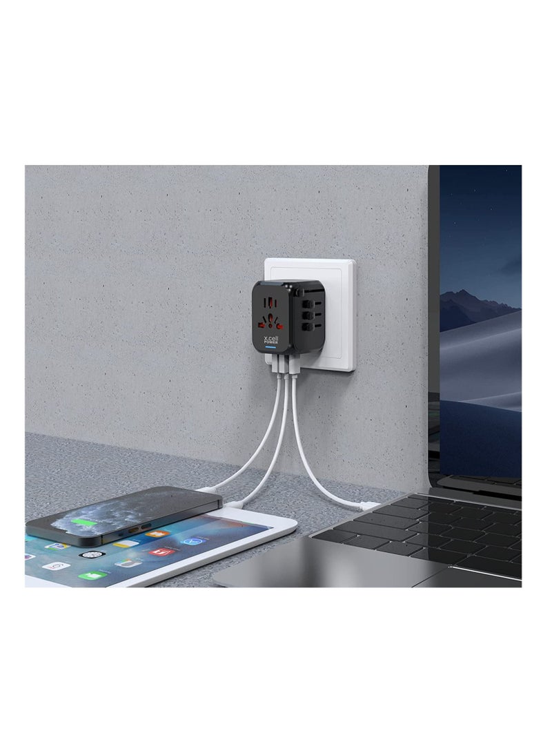 إكسيل X.cell 20W International Travel Charger ، 4x أسرع ، مصمم للاستخدام مع المقابس والدبابيس المتوافقة مع الولايات المتحدة والمملكة المتحدة والاتحاد الأوروبي والاتحاد الأفريقي لتشغيل الأجهزة الإلكترونية ال - Image 3
