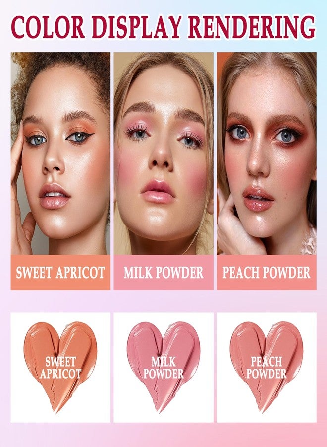 XMXueMei 3 Colors Blush Stick,Solid Cream Blush,Multi-Use Blush Stick for Cheeks,Lips and Eye,High Pigmented Blush Makeup Stick Set B - Image 2