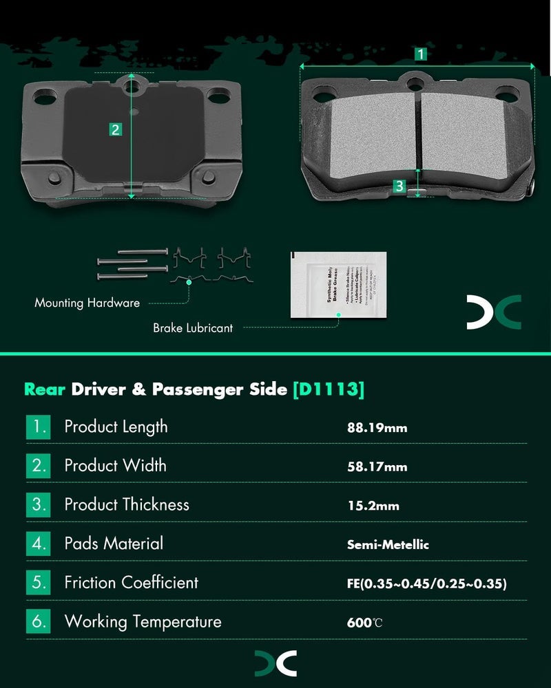 مجموعات وسادات فرامل شبه معدنية خلفية SCITOO D1113 مناسبة لكزس GS300 06، لكزس GS350 07-11، لكزس GS430 06-07، لكزس GS460 2008-2011، لكزس IS250 2006-2013، لكزس IS350 2006-2013 - Image 1