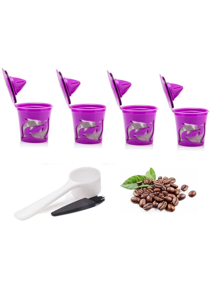Reusable Coffee Filters, Refillable Espresso Coffee Capsules, Reusable Coffee Pods, K Cup Coffee Pod Filters & Scoop, 304 Stainless Steel Microporous Mesh Filter, with Brush(4 Pack)  - Image 1
