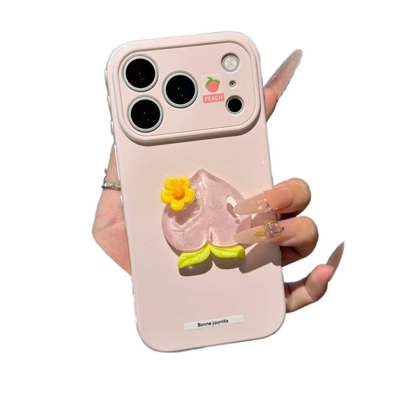 MS غطاء واقي بTPU لـ iPhone 14 / 14 Plus / 14 Pro / 14 Pro Max مع حماية من السقوط وحامل قابل للطي مع مقاوم للصدمات مع نقش ملصقات الفاكهة مع مقاوم للخدش باللون وردي بوظيفة حامل من ماد. - Image 1