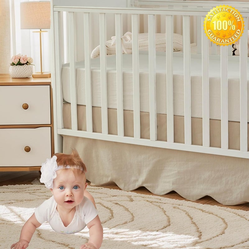 Brandream Scallop Edge Organic Cotton Crib Skirt, Baby Boy, Baby Girl, Gender Neutral Crib Skirt Toddler Bedskirt Farmhouse Chic Nursery Crib Bed Skirt, Boho Bohemian Solid Beige Skirt - Image 4