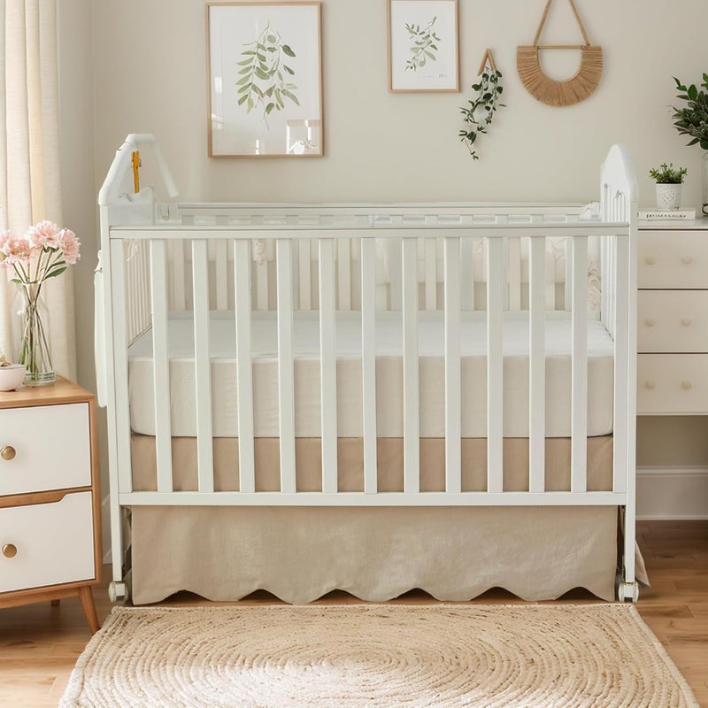 Brandream Scallop Edge Organic Cotton Crib Skirt, Baby Boy, Baby Girl, Gender Neutral Crib Skirt Toddler Bedskirt Farmhouse Chic Nursery Crib Bed Skirt, Boho Bohemian Solid Beige Skirt - Image 5