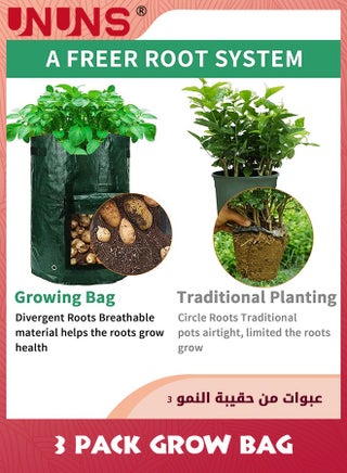 3 Packs 10 Gallon Grow Bags,Fabric Planting Grow Bags For Potatoes,Heavy Duty Thickened Garden Bags To Grow Vegetables With Window And Handles,Green - view 4