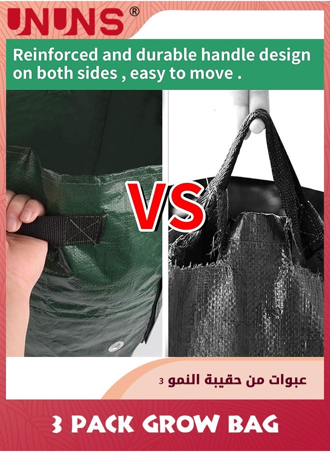 UNUNS 3 عبوات من أكياس الزراعة سعة 10 جالون، أكياس زراعة قماشية لزراعة البطاطس، أكياس حديقة سميكة شديدة التحمل لزراعة الخضروات مع نافذة ومقابض، خضراء  - Image 5