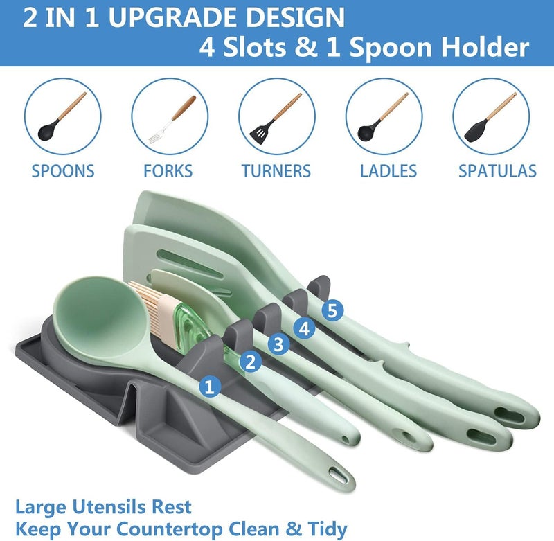 Silicone Spoon Holder with Drip Base, 2 in 1 Spoon Rest for Kitchen Counter and Stove Top, Heat Resistant, BPA Free Non-Slip Ladle Holder (Grey) - Image 2
