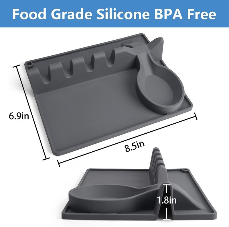 Silicone Spoon Holder with Drip Base, 2 in 1 Spoon Rest for Kitchen Counter and Stove Top, Heat Resistant, BPA Free Non-Slip Ladle Holder (Grey) - Image 5