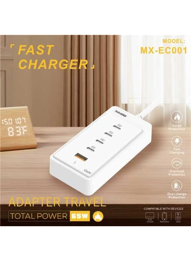 Marakoko Experience next-level charging with the Markoko MX-EC001 A powerful 65W fast charger featuring 4 charger type c  ports and 1 USB port — perfect for charging multiple devices at once Compact, eco-friendly, and built with smart technology for safe and efficient performance Fully compatible with iPhone 16 and all modern smartphones Stay powered up with a sleek, original fast charger you can trust  - Image 5