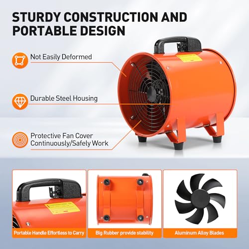 Rengue Utility Blower/Exhaust with 32.8ft Hose Fan, 1900 or 2800r/min Two Modes Heavy Duty Blower Fan 12 Inches High Velocity Ventilation Extraction and Ventilation Fan with Duct Hose - Image 4
