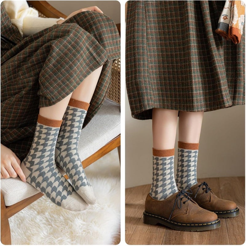 Luckam 5 Pairs Women’s Thick Knit Wool Socks, Vintage Floral Crew Socks for Cozy Comfort and Style - Image 2