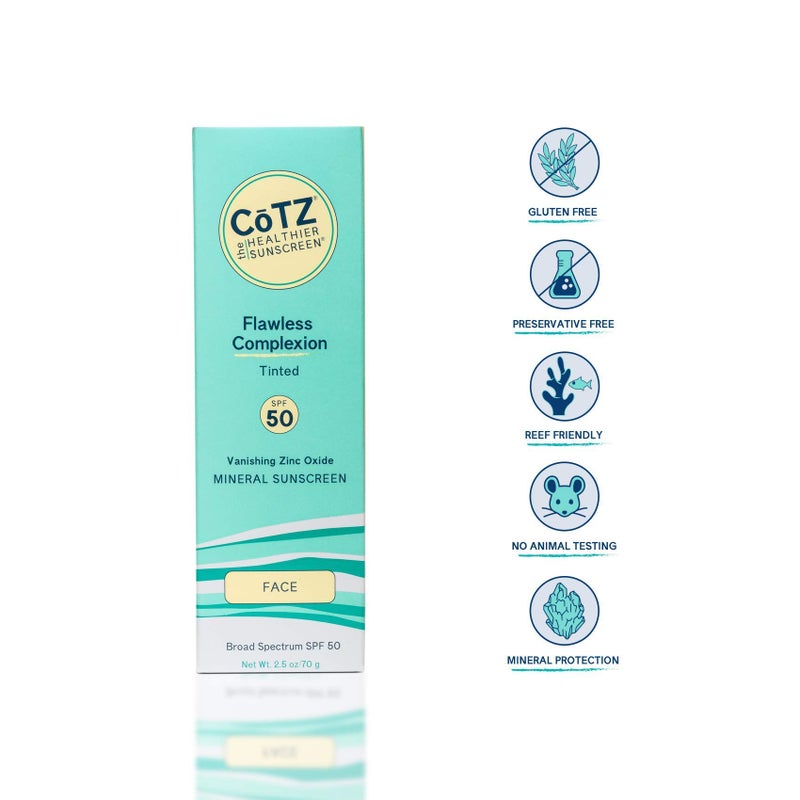 CoTZ Skincare | Flawless Complexion | Lightly Tinted | Facial Mineral Sunscreen Broad Spectrum SPF 50; 2.5 oz / 70 g - Image 2