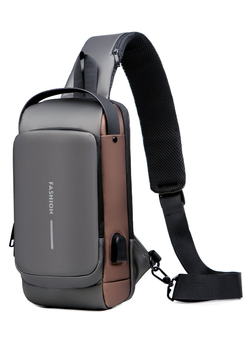 كونتكس حقيبة سفر متقاطعة للجسم مع منفذ USB وقفل مضاد للسرقة رمادي / بني - Image 1