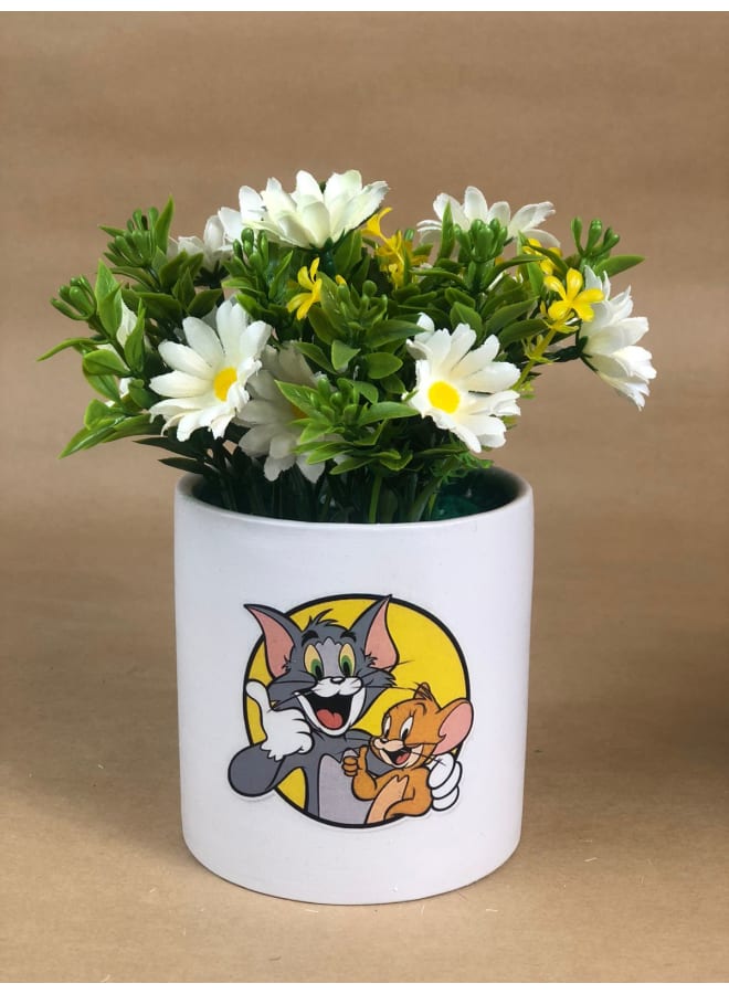 Handnade artificial plant pot - white - 18*10 cm