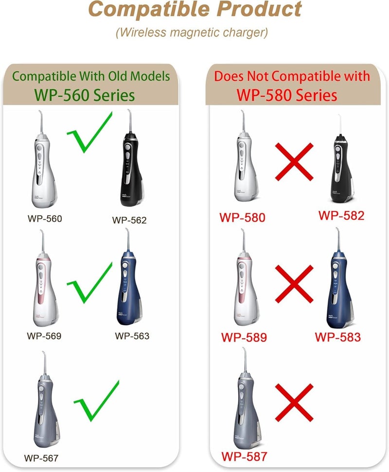 VHBW Magnetic Charger for Waterpik Water Flosser WP-560, Charging Cord Compatible with Waterpik Cordless Water Flosser WP-560 WP-562 WP-563 WP-567 WP-569 Power Cord (Not for WP-580 Series) - Image 2