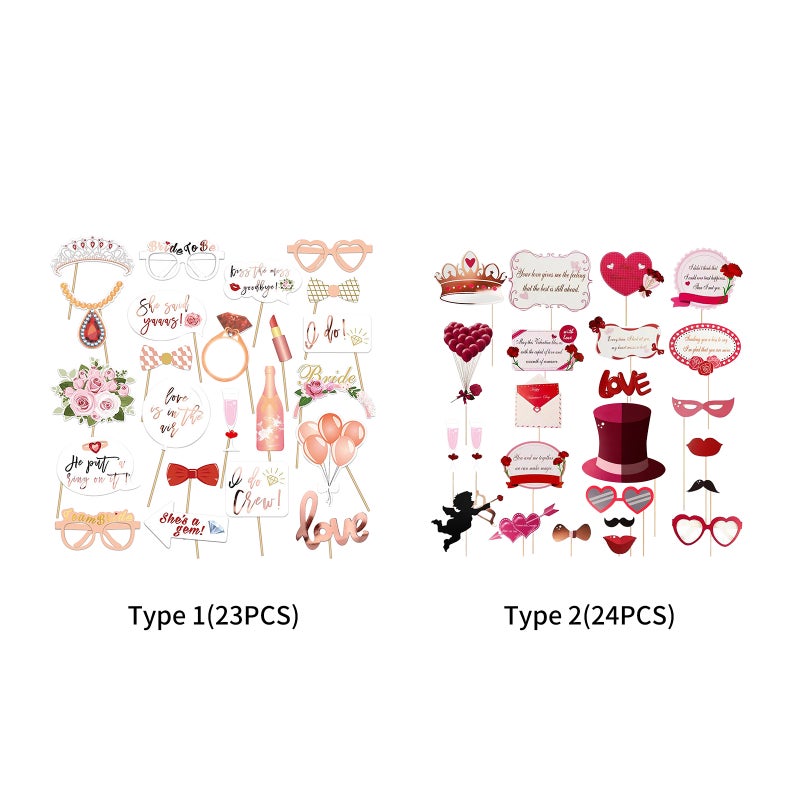 23PCS Wedding Photo Booth Props Bridal Shower Party Decorations Selfie Station for Wedding Party Game Accessories - Image 2