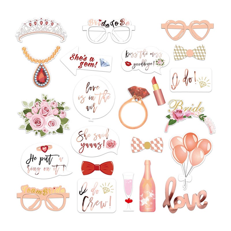 23PCS Wedding Photo Booth Props Bridal Shower Party Decorations Selfie Station for Wedding Party Game Accessories - Image 3