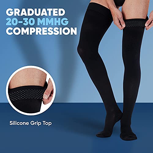 ABSOLUTE SUPPORT Thigh High Compression Socks for Men 20-30 mmHg - Full Length Compression Support Over Knee Stockings - Black, 7X-Large - Image 5