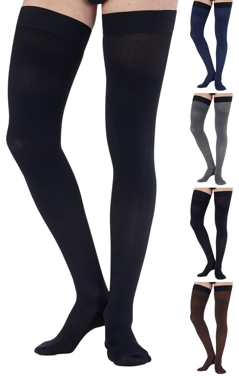 ABSOLUTE SUPPORT Thigh High Compression Socks for Men 20-30 mmHg - Full Length Compression Support Over Knee Stockings - Black, 7X-Large - Image 1