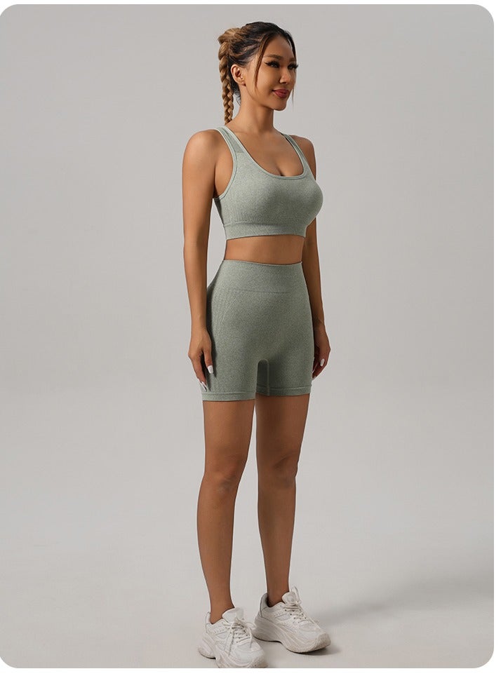3 Piece Workout Sets for Women Butt Lifting Leggings with High Impact Sports Bra Gym Shorts - Image 4