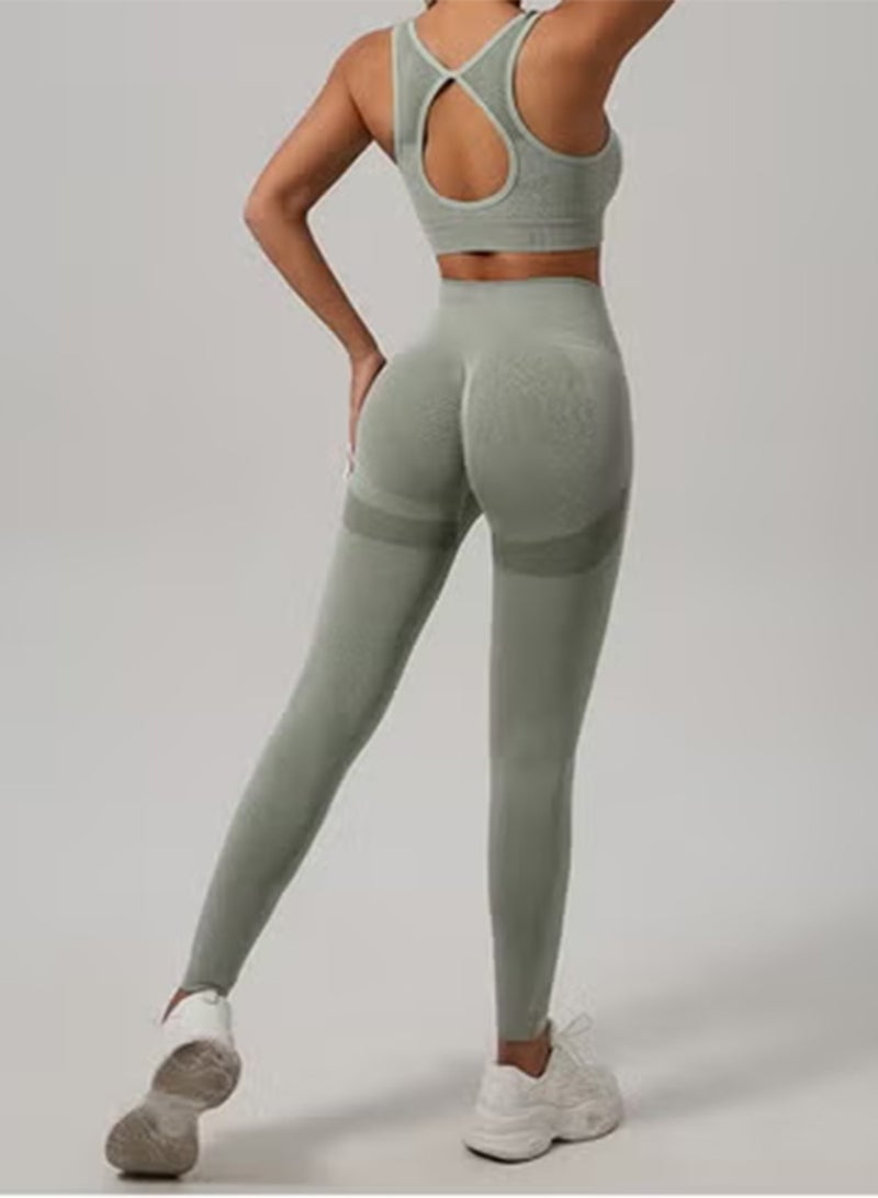 3 Piece Workout Sets for Women Butt Lifting Leggings with High Impact Sports Bra Gym Shorts - Image 3