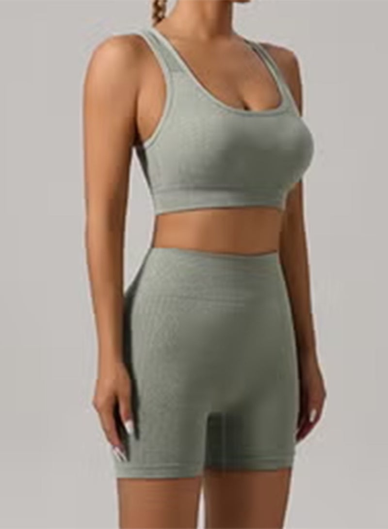 3 Piece Workout Sets for Women Butt Lifting Leggings with High Impact Sports Bra Gym Shorts - Image 4