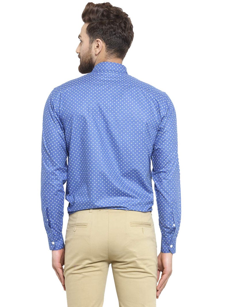 Indian Needle JAINISH Men's Slim Fit Printed Cotton Shirt in Blue - Image 5