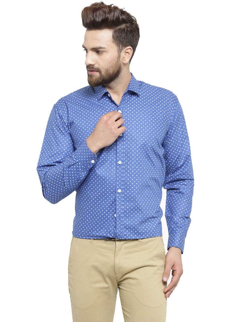 Indian Needle JAINISH Men's Slim Fit Printed Cotton Shirt in Blue - Image 1
