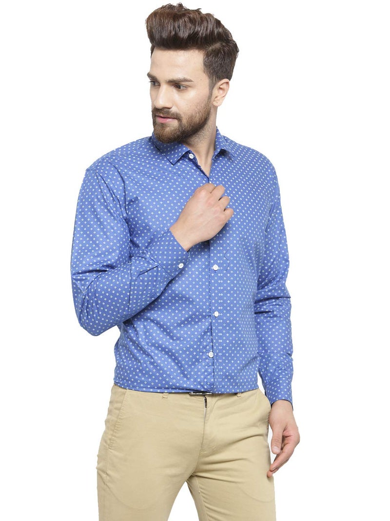 Indian Needle JAINISH Men's Slim Fit Printed Cotton Shirt in Blue - Image 2