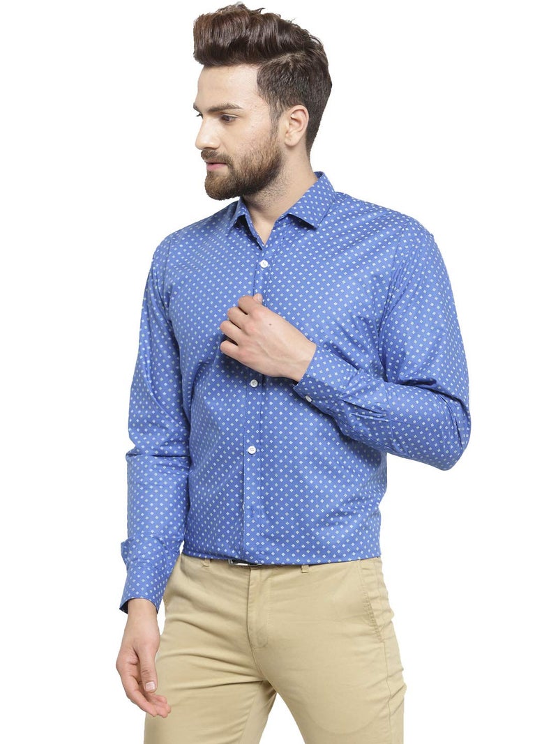 Indian Needle JAINISH Men's Slim Fit Printed Cotton Shirt in Blue - Image 4