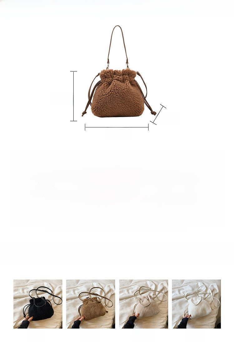 2023 Particle Lamb Fur Bag Women'S Portable Coin Purse Crossbody Drawstring Lucky Bag Plush Bag - Image 3
