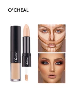 OCHEAL 24 Hours Wear Concealer Stick,Dual-End Concealer Contouring Stick,Cream Contour Bronzer Sticks, Waterproof Face Concealer Pen for Body Face Brighten Facial Shade, Create 3D Makeup(02#)  - Image 1