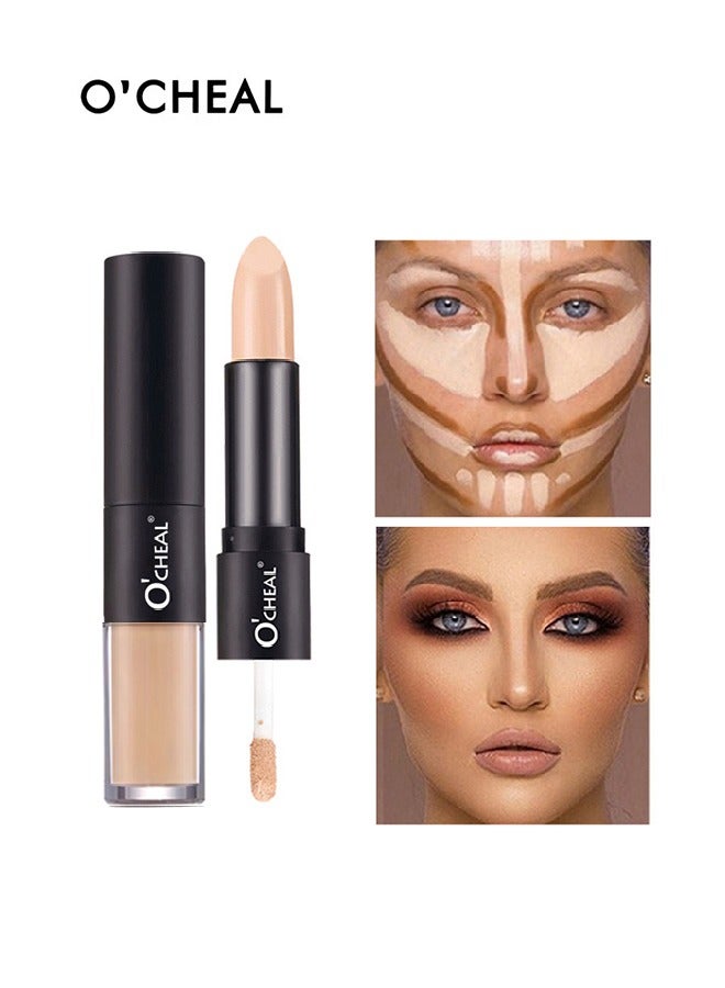 OCHEAL 24 Hours Wear Concealer Stick,Dual-End Concealer Contouring Stick,Cream Contour Bronzer Sticks, Waterproof Face Concealer Pen for Body Face Brighten Facial Shade, Create 3D Makeup(02#) - Image 1