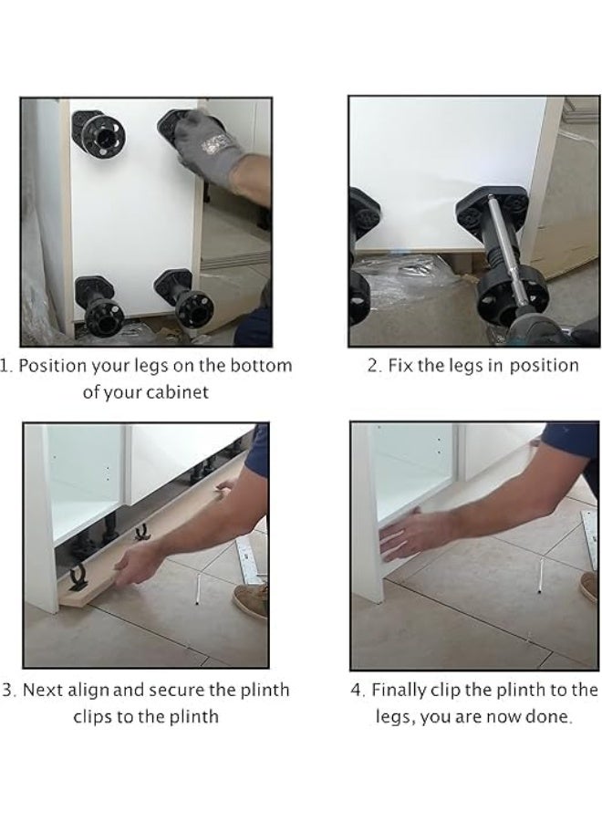 100mm height adjustable, 4-pack) Unit Cabinet Legs | Height Adjustable 100–150mm | Black Plastic with Base Clips | Pack of 4 - Image 3