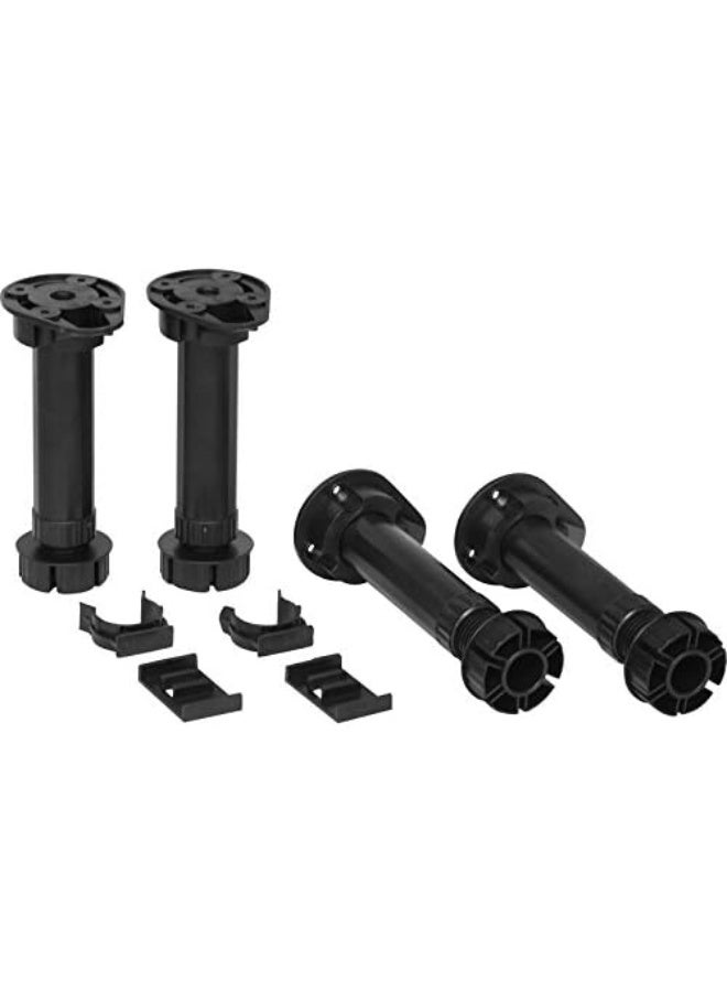 100mm height adjustable, 4-pack) Unit Cabinet Legs | Height Adjustable 100–150mm | Black Plastic with Base Clips | Pack of 4 - Image 1