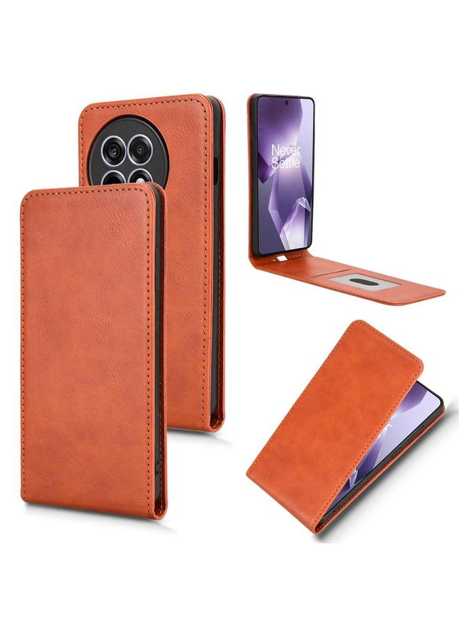 Zaboon For OnePlus Ace 5 / Ace 5 Pro Magnetic Vertical Flip Leather Phone Case(Brown) 