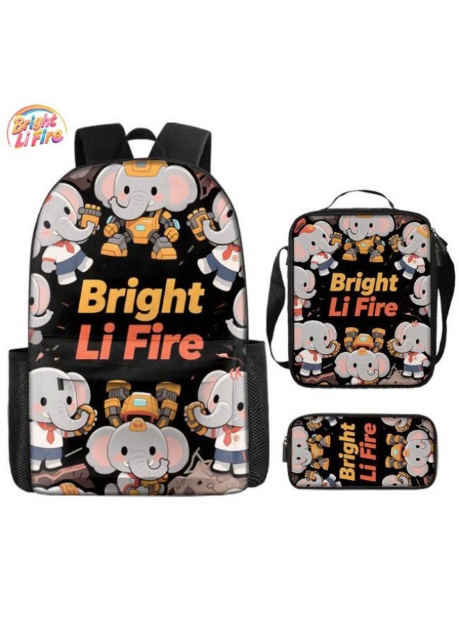 Bright Li Fire Three-piece set of cartoon bags, easily cope with various occasions (students, children, friends' outings, mountain climbing, schooling, etc.) | Backpack + hand-held + stationery bag | School season/holiday gifts - 60 - Image 1